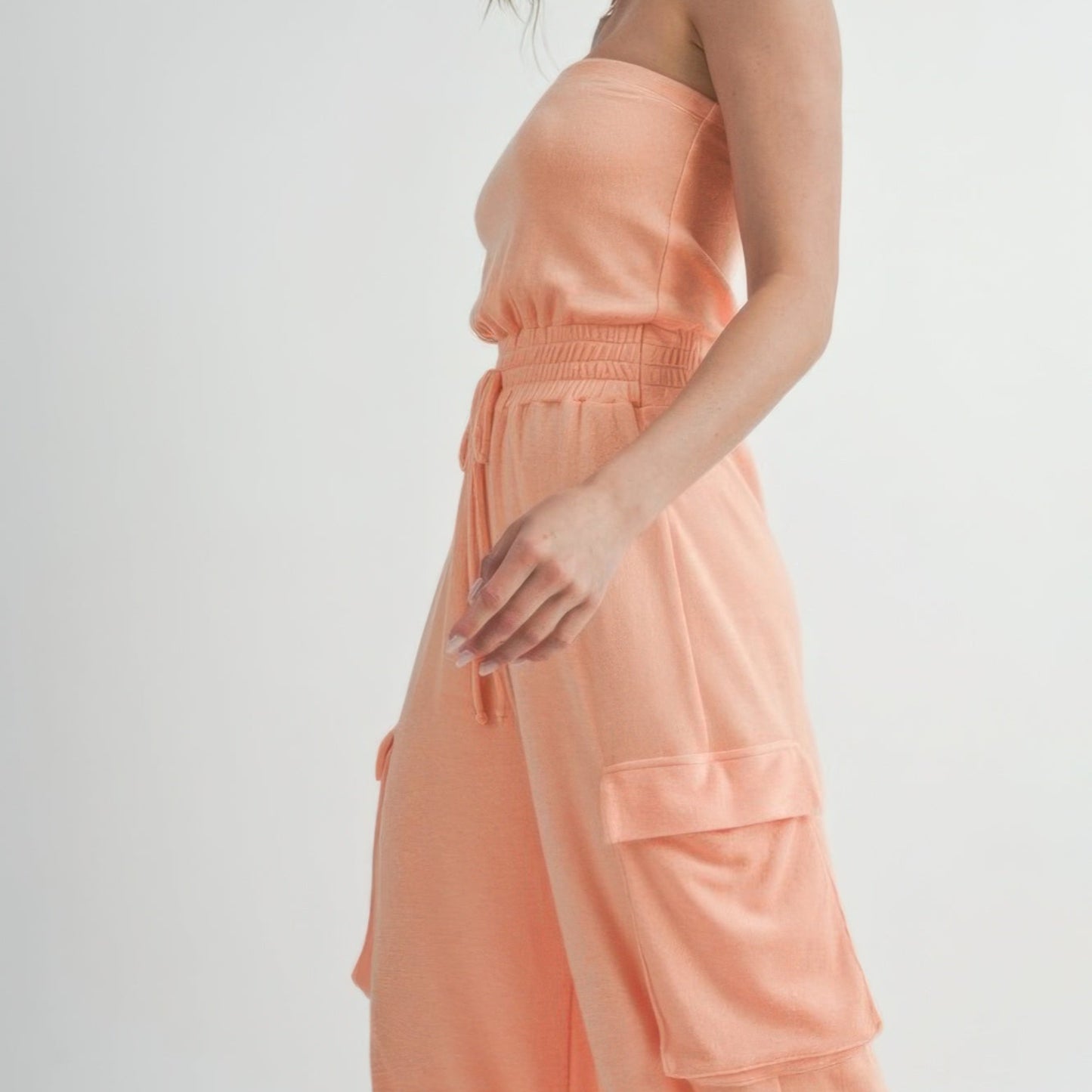 Tube Top Jumpsuit Romper in Peach - lifestyle view 3