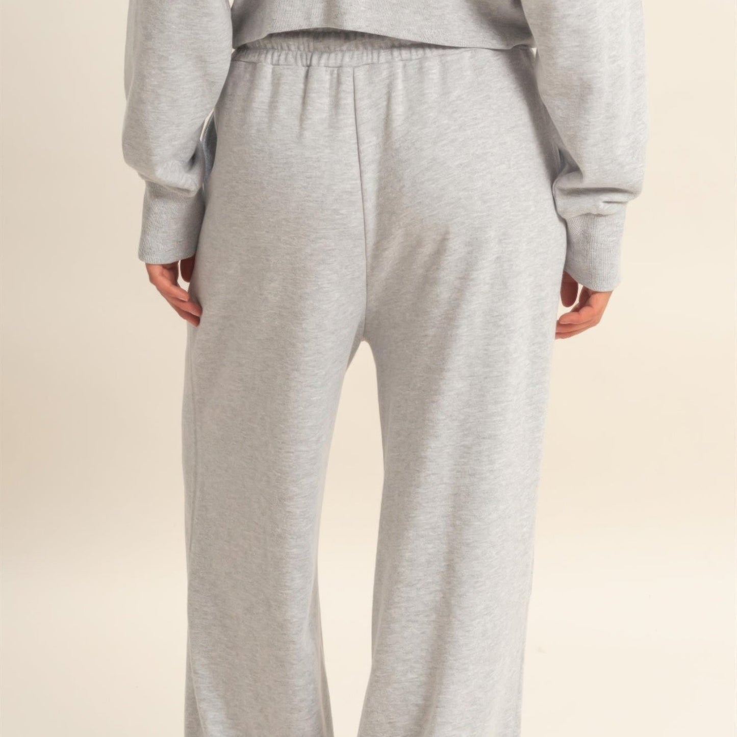 Acid Wash French Terry Wide-Leg Pants in Heather Grey - back View