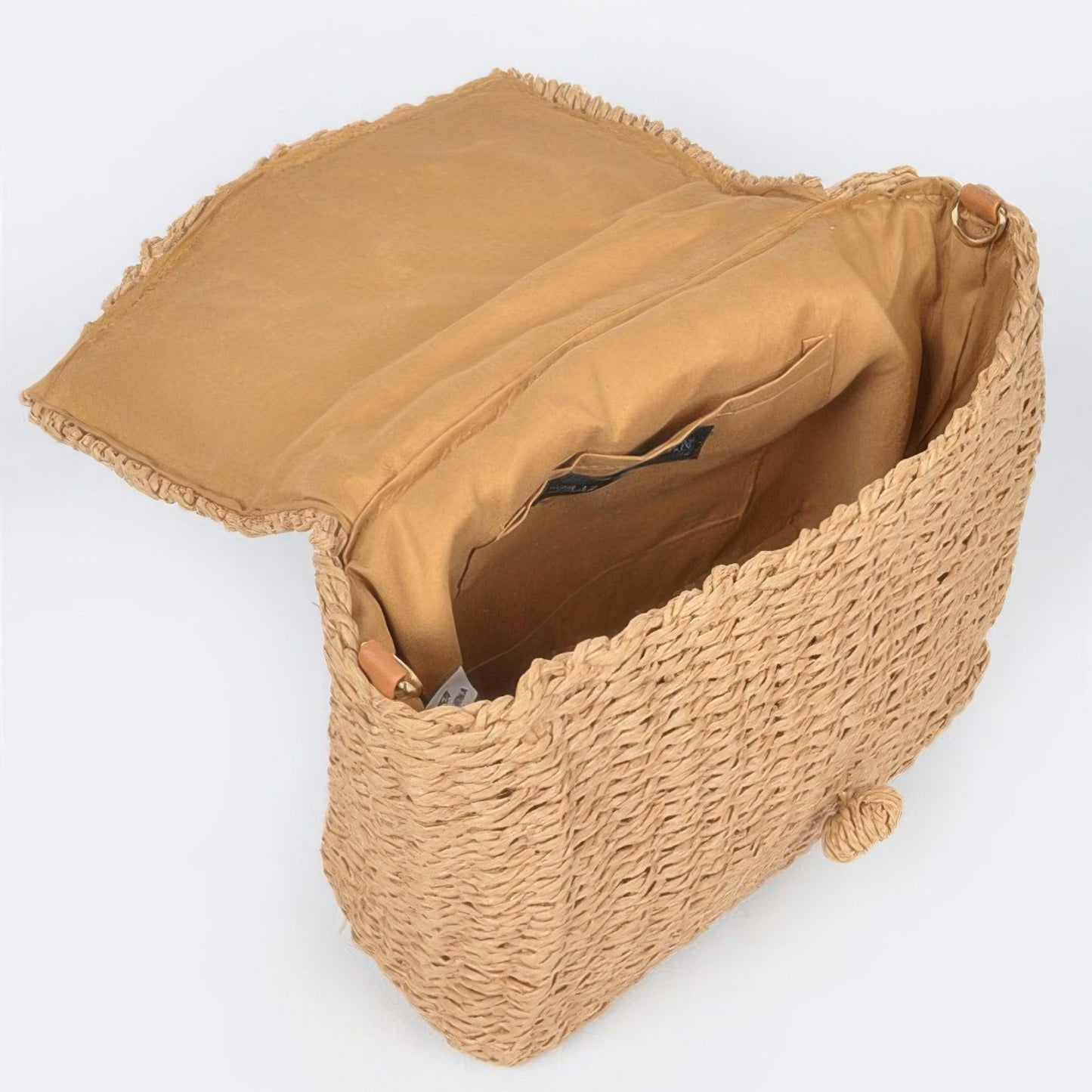 Faux Straw Weaved Clutch Bag in Khaki - Interior