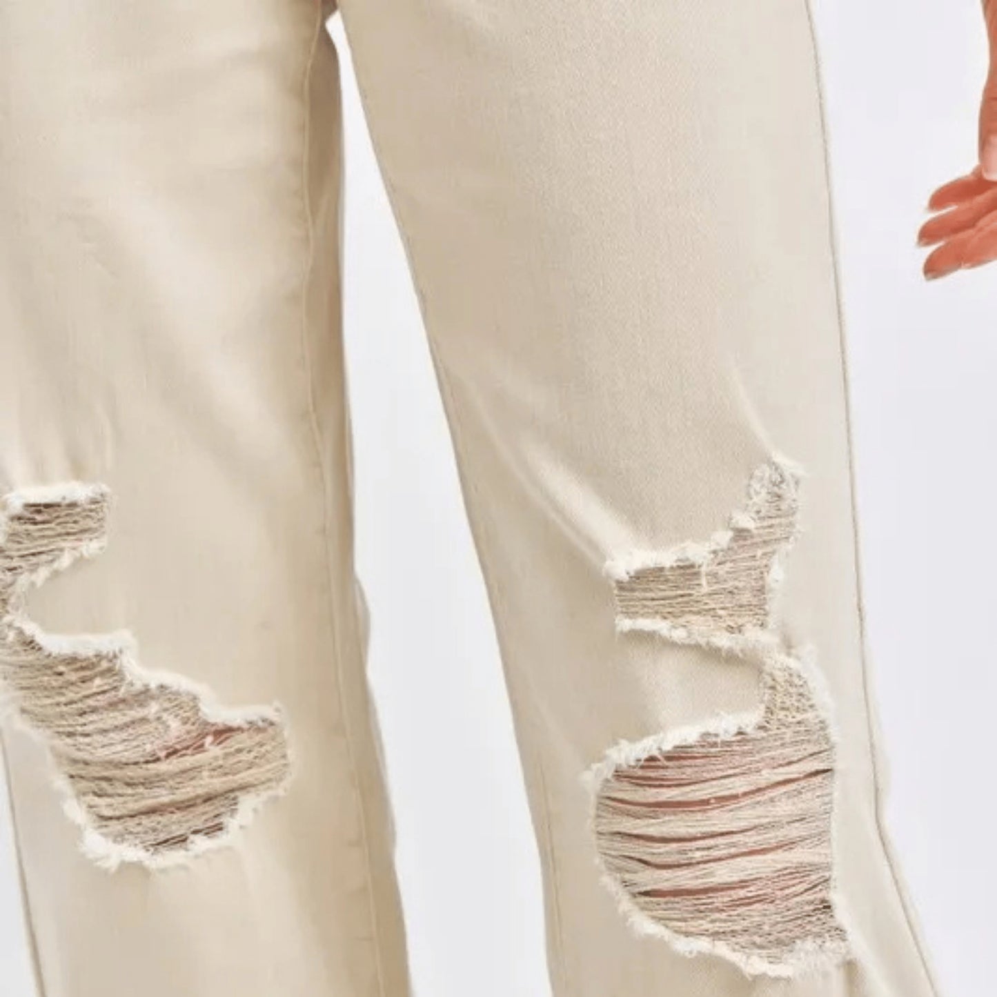 Beige distressed wide-leg jeans by Judy Blue on a white background.