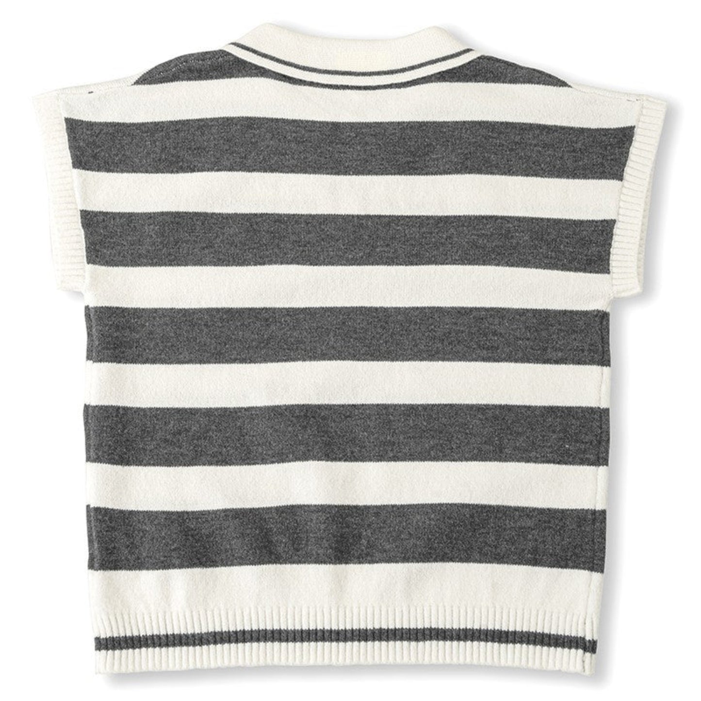 Back view Striped sweater vest with black and white stripes on a white background