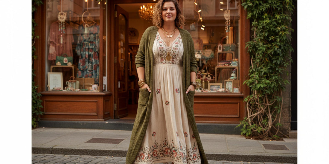 A curated collection of affordable plus-size boutique fashion featuring floral dresses, cozy knits, and chic layering pieces from Veloura Lane.