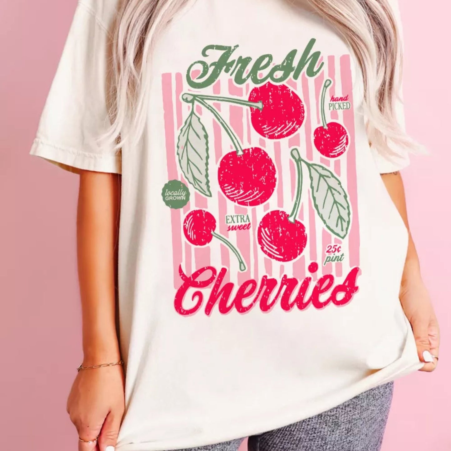 Fresh Cherries Graphic Oversized T-Shirt in White - Lifestyle View 1