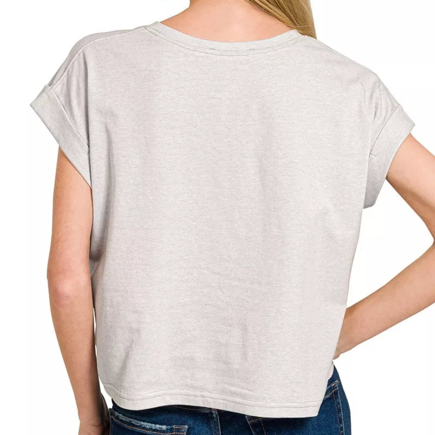Zenana Round Neck Short Sleeve American Flag T-Shirt in Heather Grey - Back View