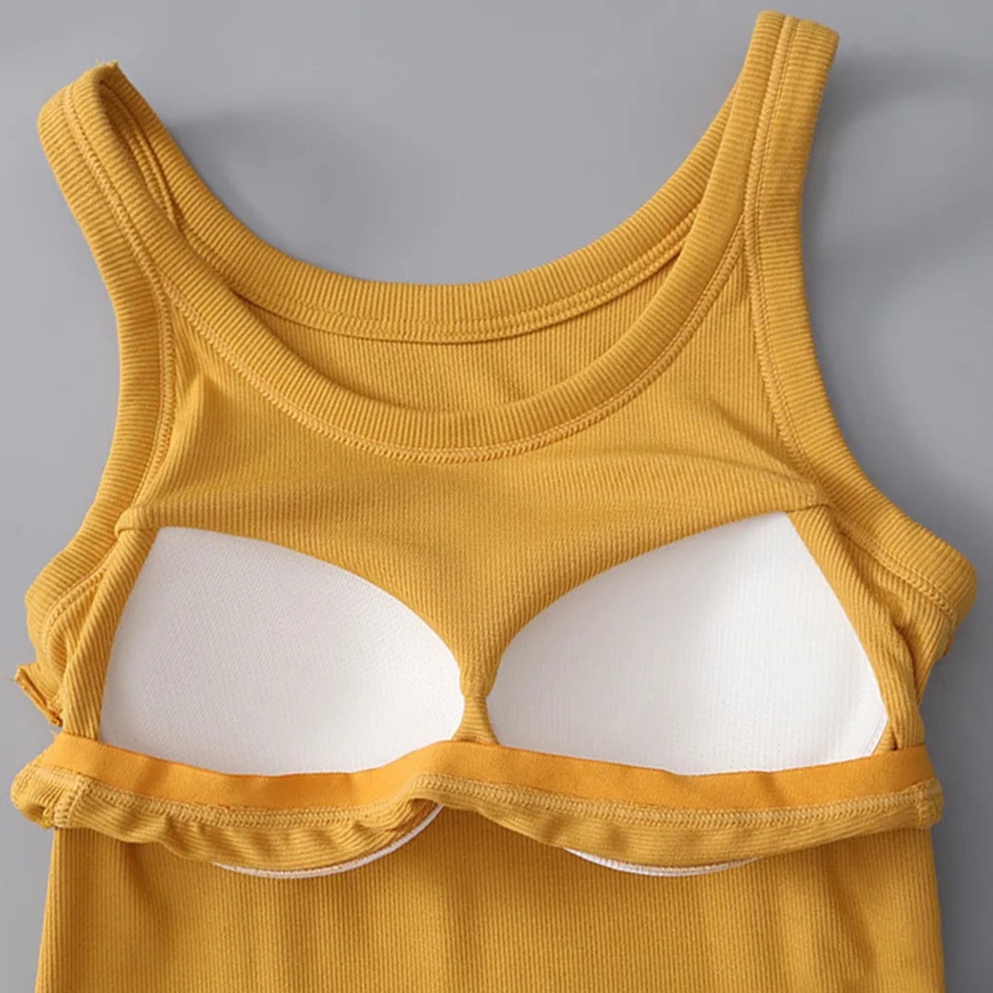 Round Neck Tank with Bra in Mustard - inSide View