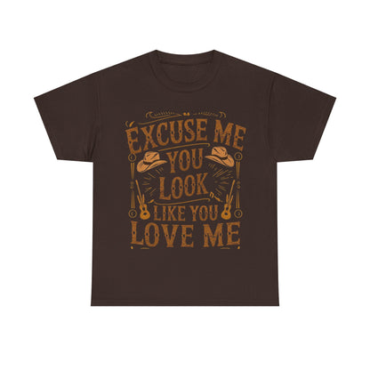 Excuse Me You Look Like You Love Me Graphic Tee in Dark Chocolate - Front View