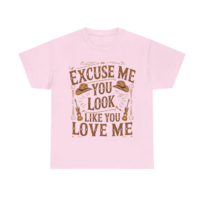 Excuse Me You Look Like You Love Me Graphic Tee in Light Pink - Front View
