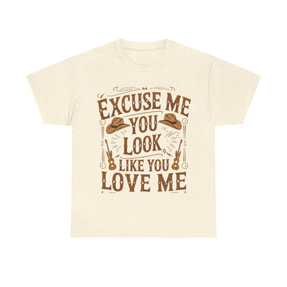 Excuse Me You Look Like You Love Me Graphic Tee in Natural - Front View
