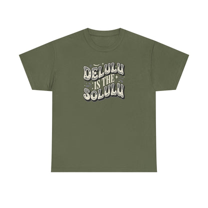Delulu Is The Solulu Graphic Tee in Military Green - Front View
