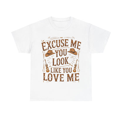 Excuse Me You Look Like You Love Me Graphic Tee in White - Front View

