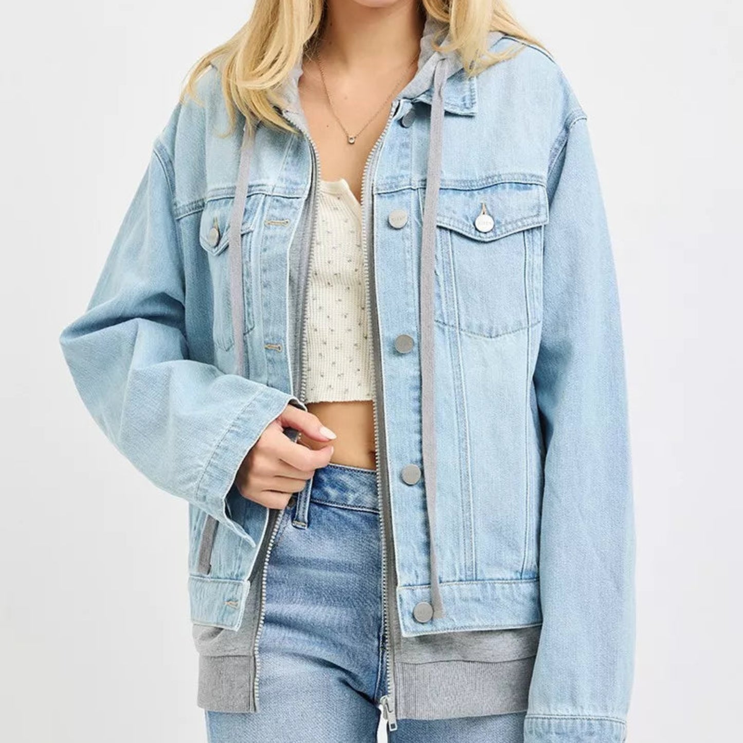 RISEN Oversized Hoodie Jacket in Light - Front View