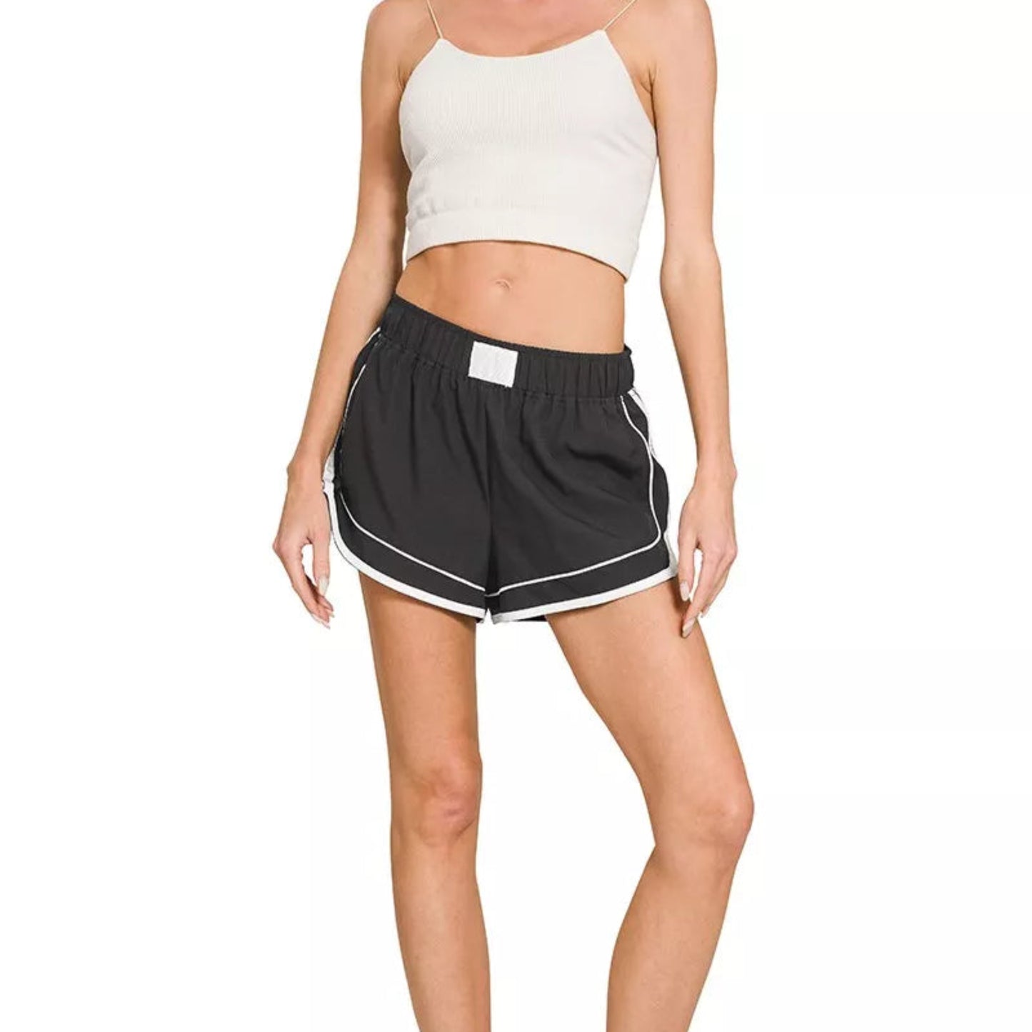 Zenana Soft Woven Lined Dolphin Shorts in Black - Back View