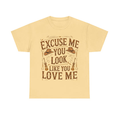 Excuse Me You Look Like You Love Me Graphic Tee in Yellow Haze - Front View