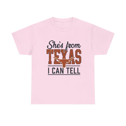 She's From Texas I Can Tell T-Shirt in Light Pink - Front View
