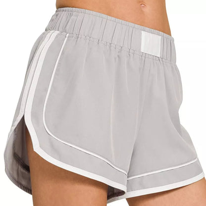 Zenana Soft Woven Lined Dolphin Shorts in Light Grey - Lifestyle View 2