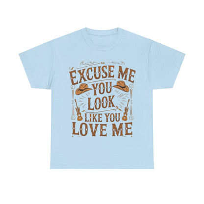 Excuse Me You Look Like You Love Me Graphic Tee in Light Blue - Front View