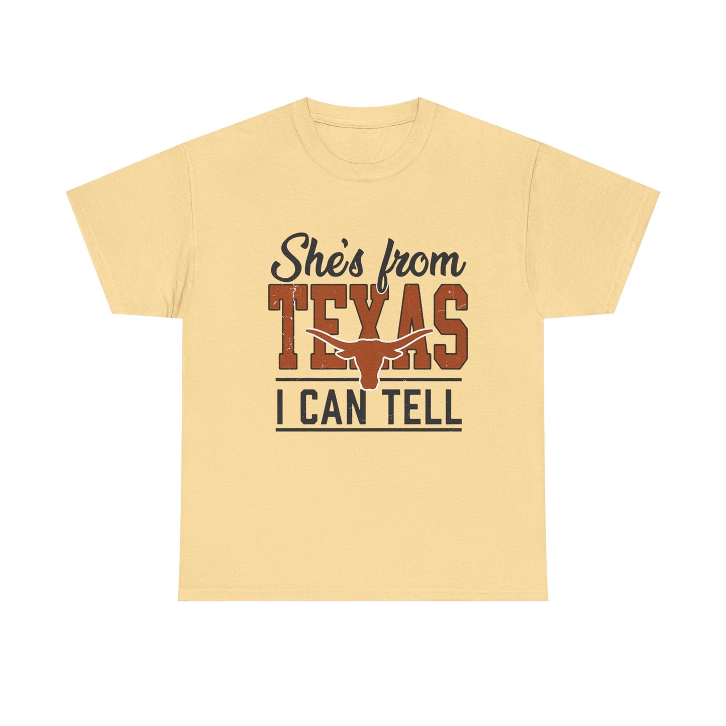 She's From Texas I Can Tell T-Shirt in Yellow Haze - Front View
