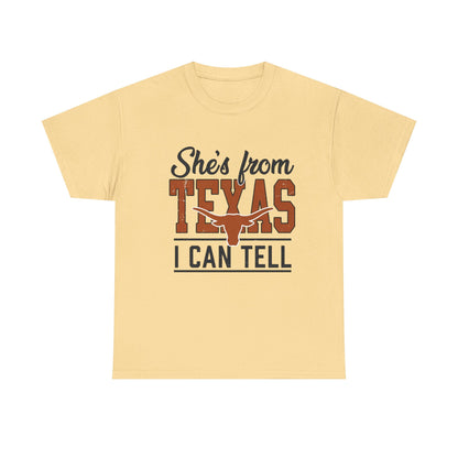 She's From Texas I Can Tell T-Shirt in Yellow Haze - Front View

