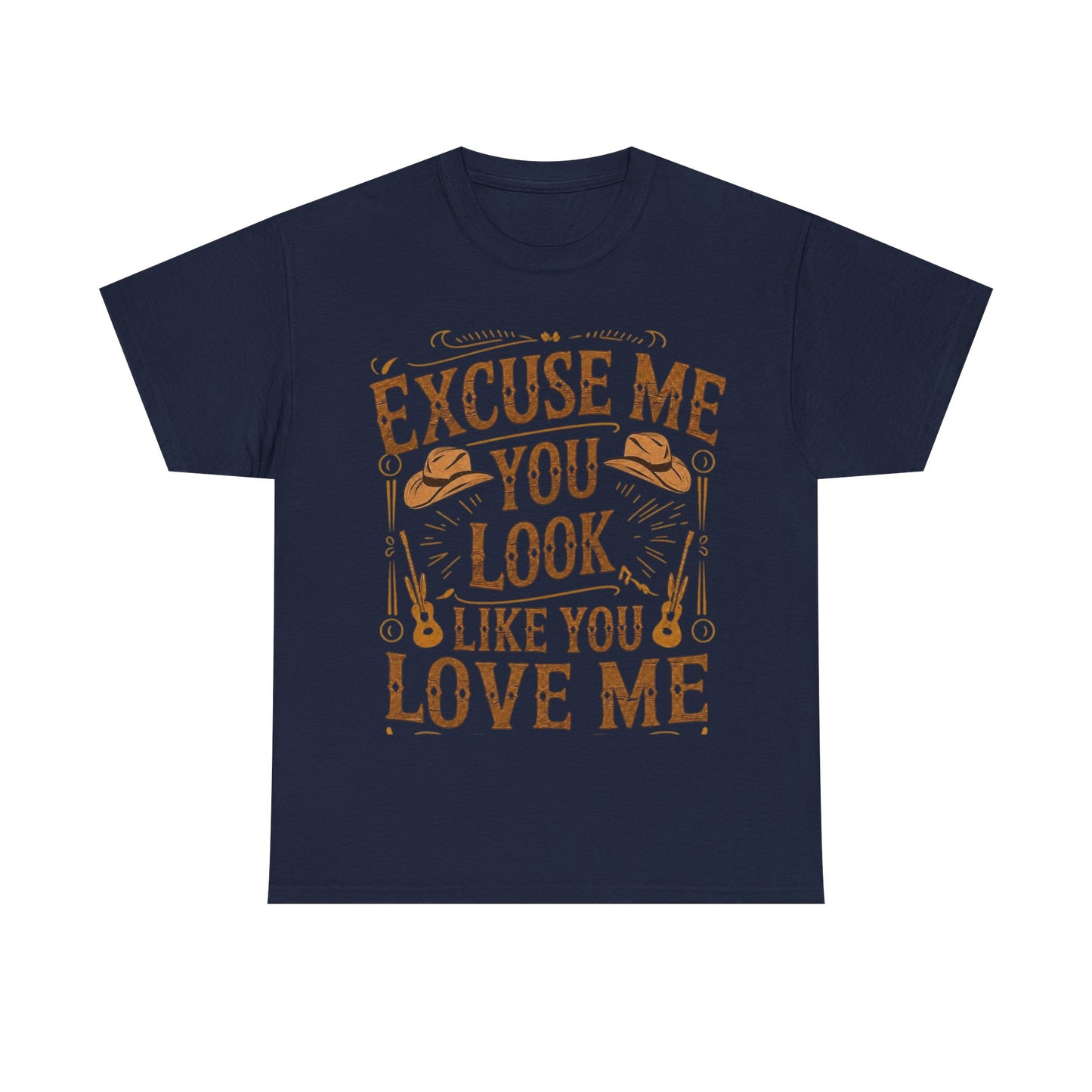 Excuse Me You Look Like You Love Me Graphic Tee in Navy - Front View