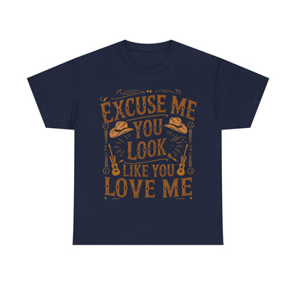 Excuse Me You Look Like You Love Me Graphic Tee in Navy - Front View