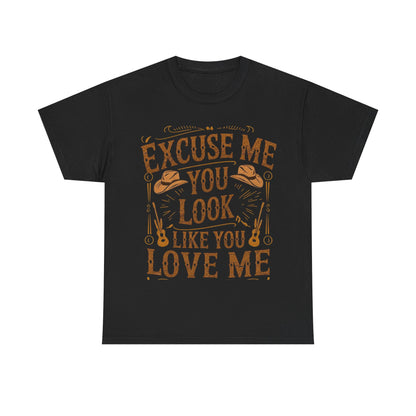 Excuse Me You Look Like You Love Me Graphic Tee in Black - Front View