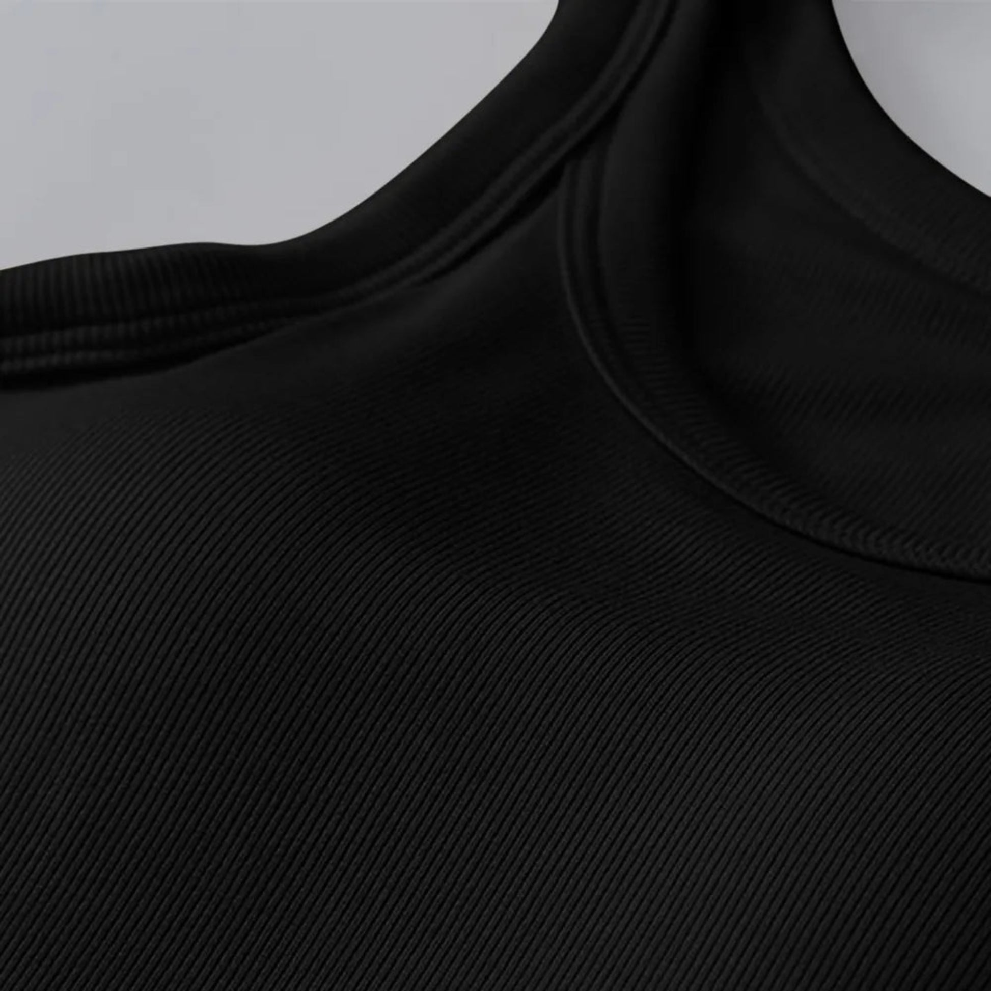 Round Neck Tank with Bra in Black - front View