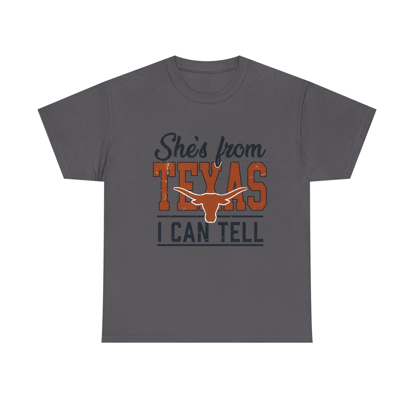 She's From Texas I Can Tell T-Shirt in Charcoal - Front View
