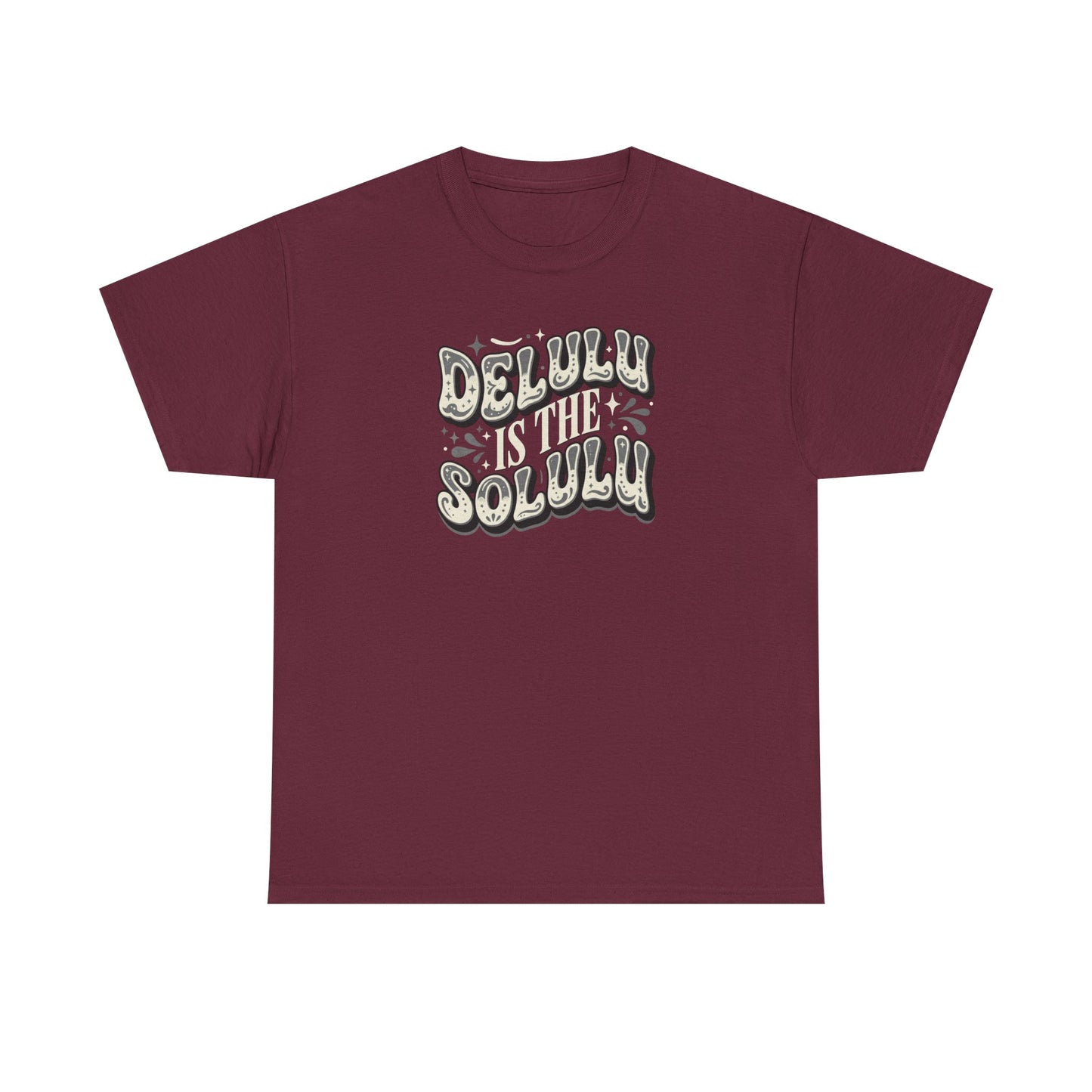 Delulu Is The Solulu Graphic Tee in Maroon - Front View
