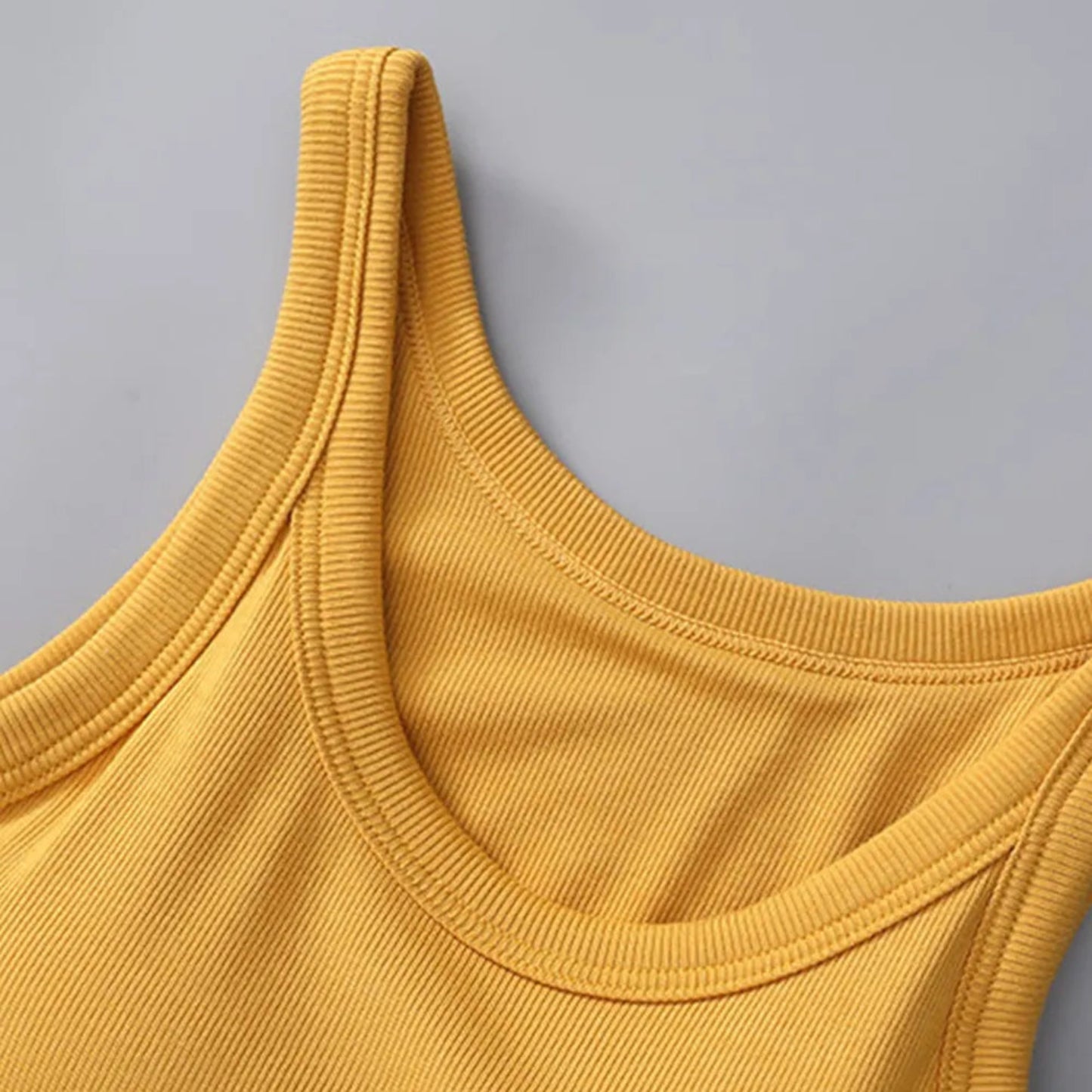 Round Neck Tank with Bra in Mustard - Front View
