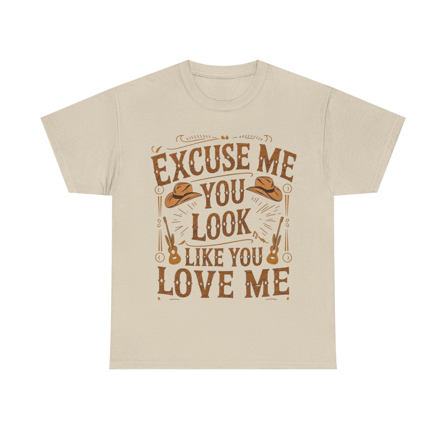 Excuse Me You Look Like You Love Me Graphic Tee in Sand - Front View