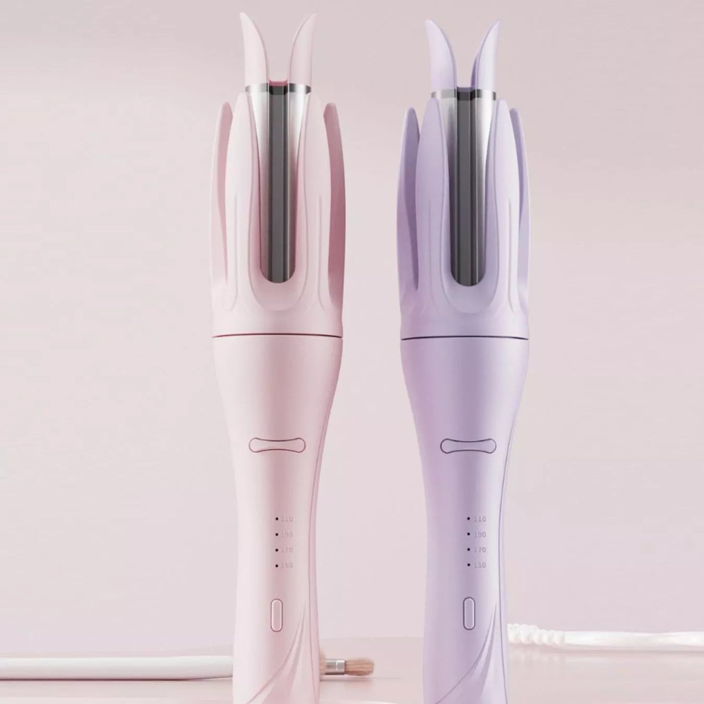 Automatic Rotating Ceramic Curling Iron in pink and Lavender - Front View