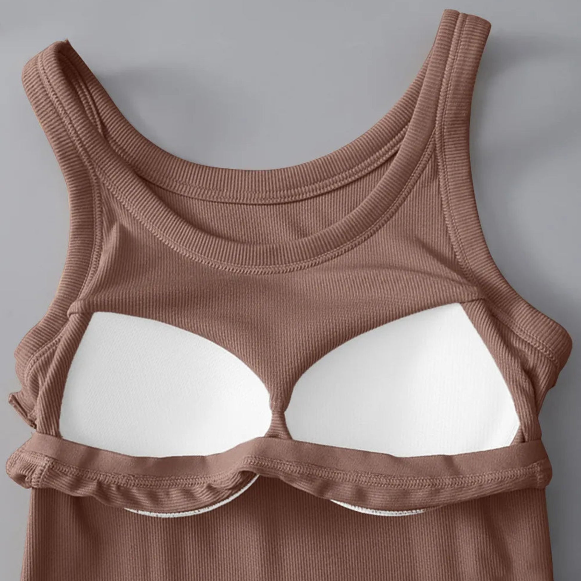 Round Neck Tank with Bra in Khaki - inSide View