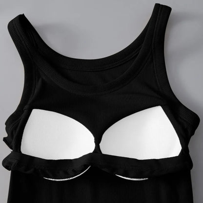 Round Neck Tank with Bra in Black - inside View