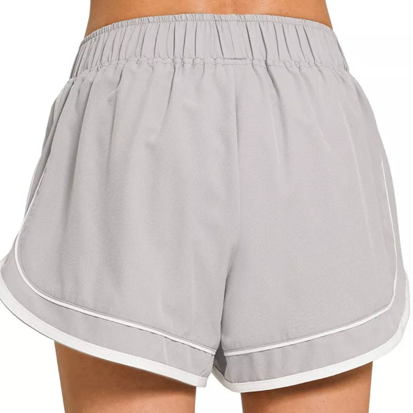 Zenana Soft Woven Lined Dolphin Shorts in Light Grey - Back View