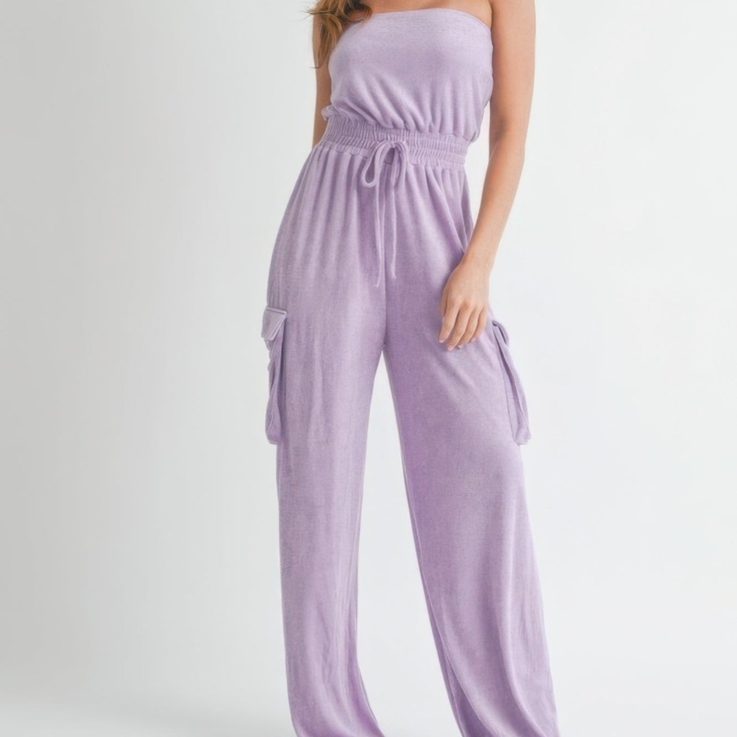 Tube Top Jumpsuit Romper in Lavender - Front View Tube