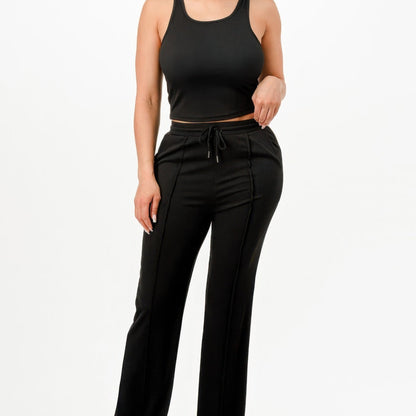 Ribbed Tank Top And Pant Two Piece Set in Black - Lifestyle View 