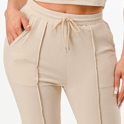 Ribbed Tank Top And Pant Two Piece Set in Khaki - pants View 