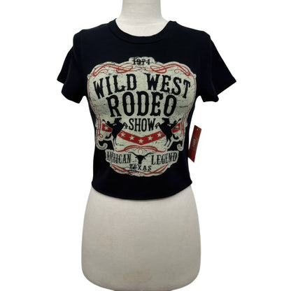 Wild West Rodeo Graphic Crop Tee in Black - Front View