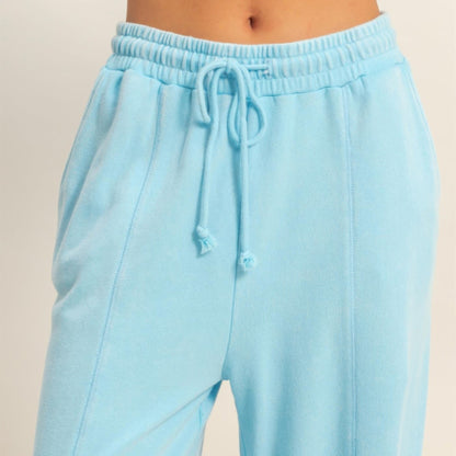Acid Wash French Terry Wide-Leg Pants in Blue - Side View