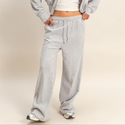 Acid Wash French Terry Wide-Leg Pants in Heather Grey - lifestyle View