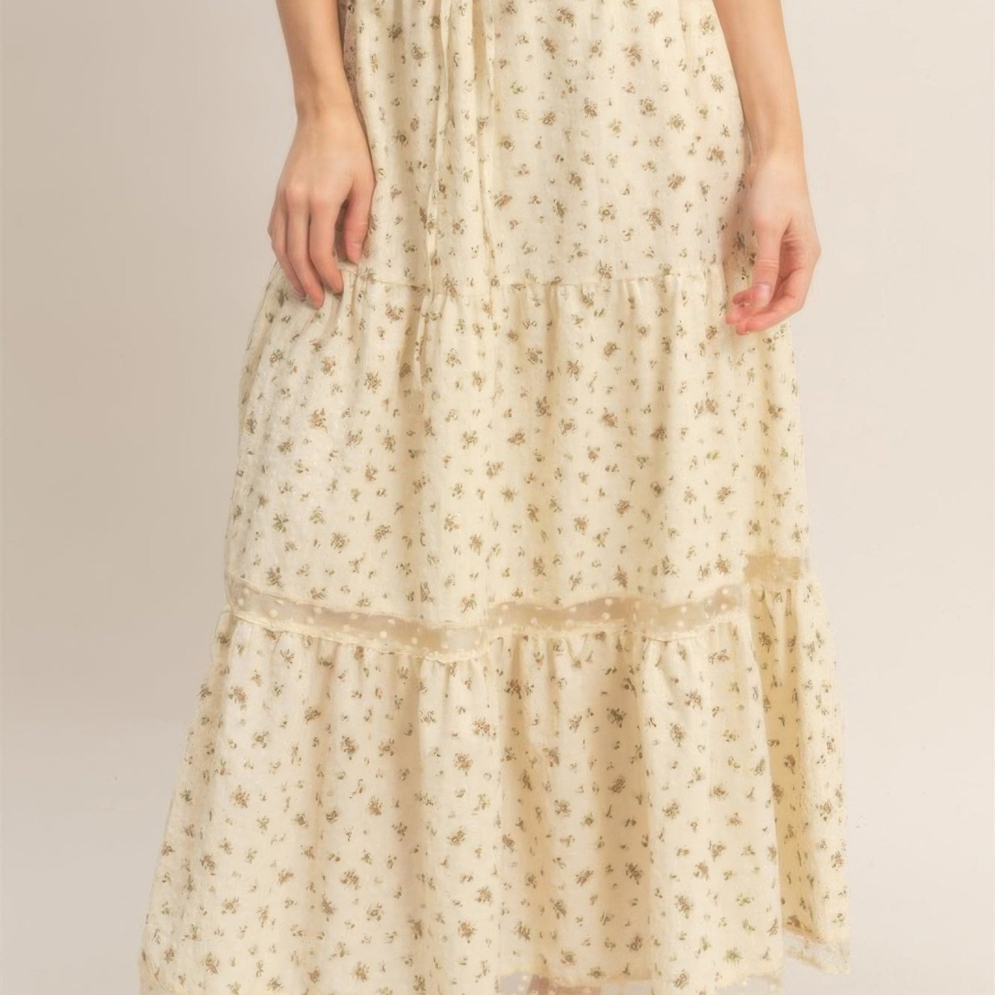 Tiered Lace Trim Skirt in Brown - Lifestyle View