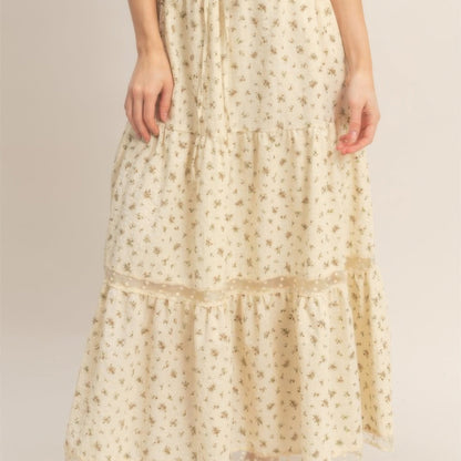 Tiered Lace Trim Skirt in Brown - Lifestyle View