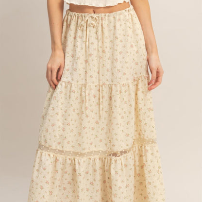 Tiered Lace Trim Skirt in Pink - Lifestyle View
