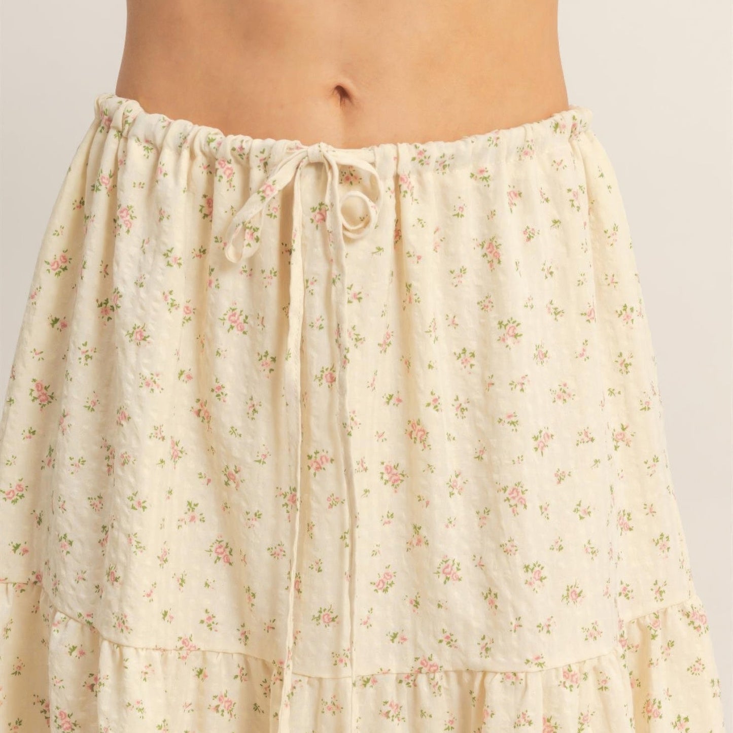 Tiered Lace Trim Skirt in Pink - Detail View