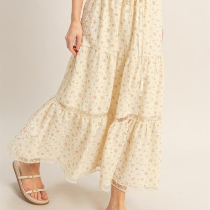 Tiered Lace Trim Skirt in Pink - Side View