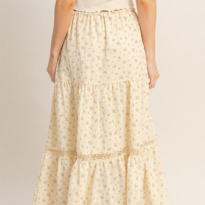 Tiered Lace Trim Skirt in Pink - Back View