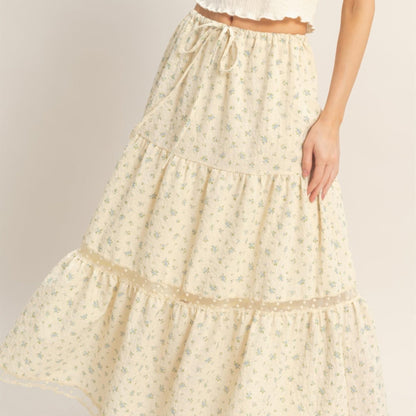 Tiered Lace Trim Skirt in Blue - lifestyle View