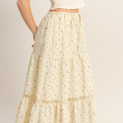 Tiered Lace Trim Skirt in Blue - Side View