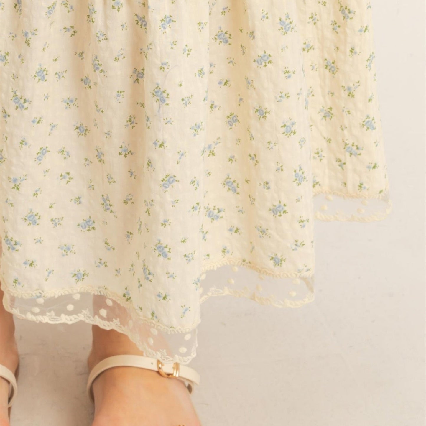 Tiered Lace Trim Skirt in Blue - bottom View
