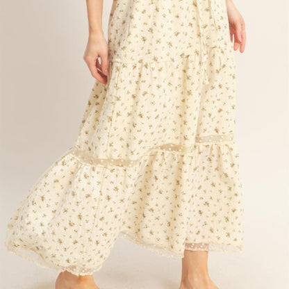 Tiered Lace Trim Skirt in Brown - Side View